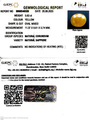 5.63/CT Natural Yellow Sapphire With Govt Lab Certificate (1221)